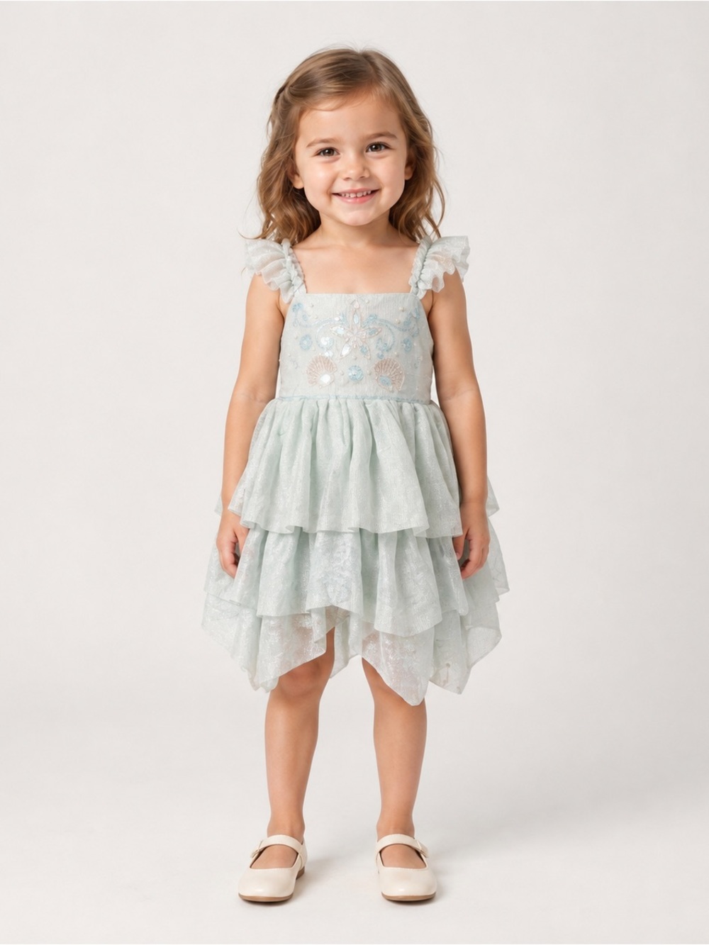 Rachel Zoe Girls 4T Shimmer Tiered Ruffle Dress
